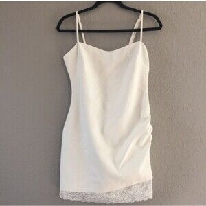 Likely Mezza White Bridal Gathered Ruched Lace Hem Short Mini Dress Size 4
